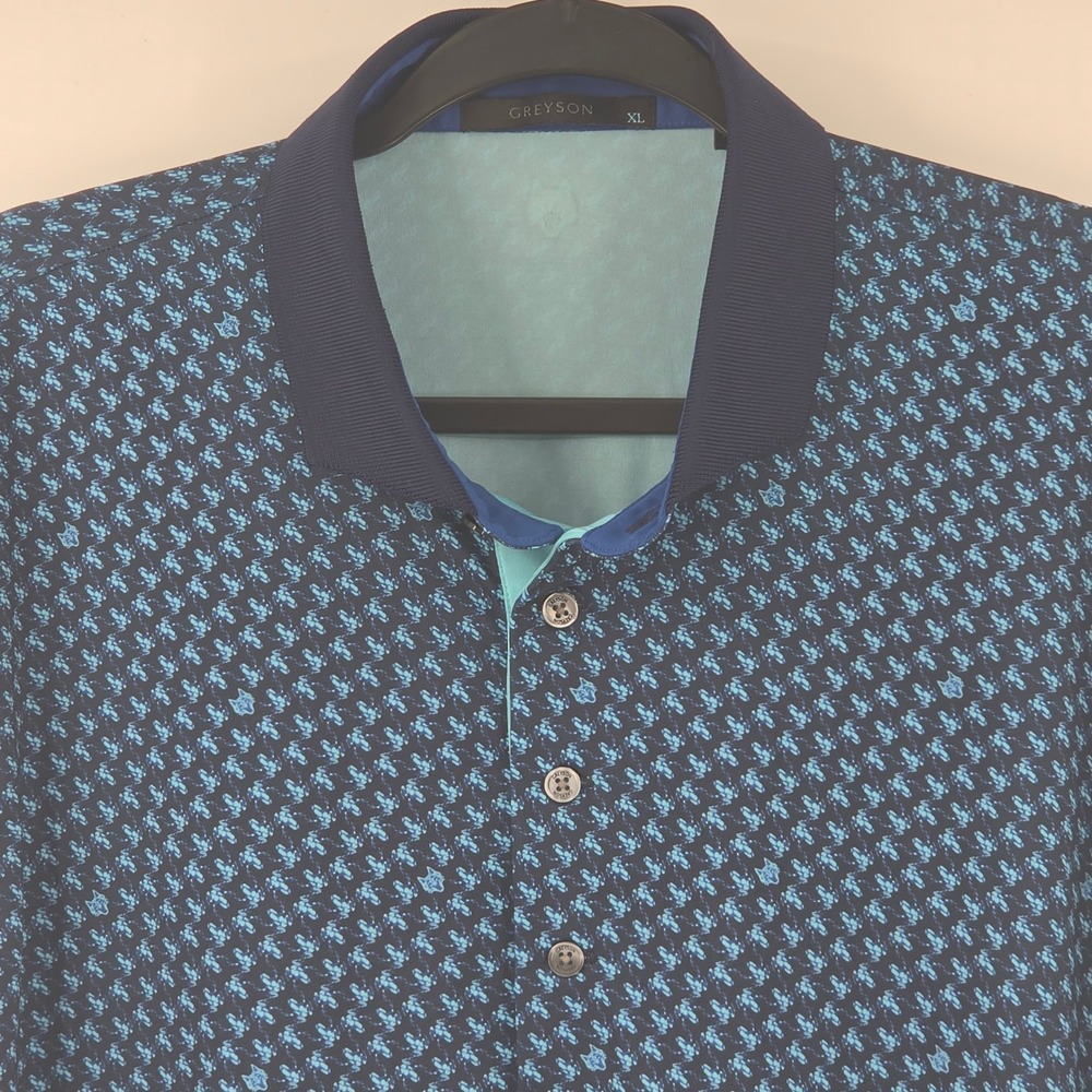 Greyson Mens XL Blue Wolf Print Golf Polo The Palms Golf Club Short Sleeve Shirt